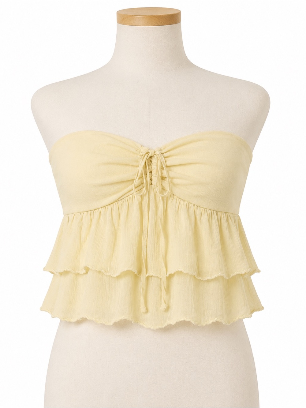 Summer- Hollister Pale Yellow Strapless Ruffle Tie Front Crop Top - Picture 5 of 6